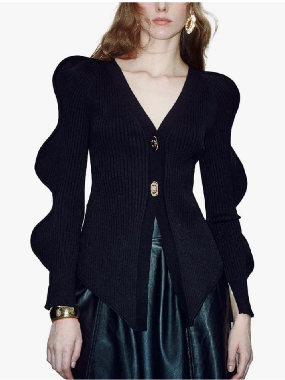 Turn Lock Wave-Sleeve Cardigan